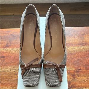 Casadei Brown and Cream Plaid Heels gently worn